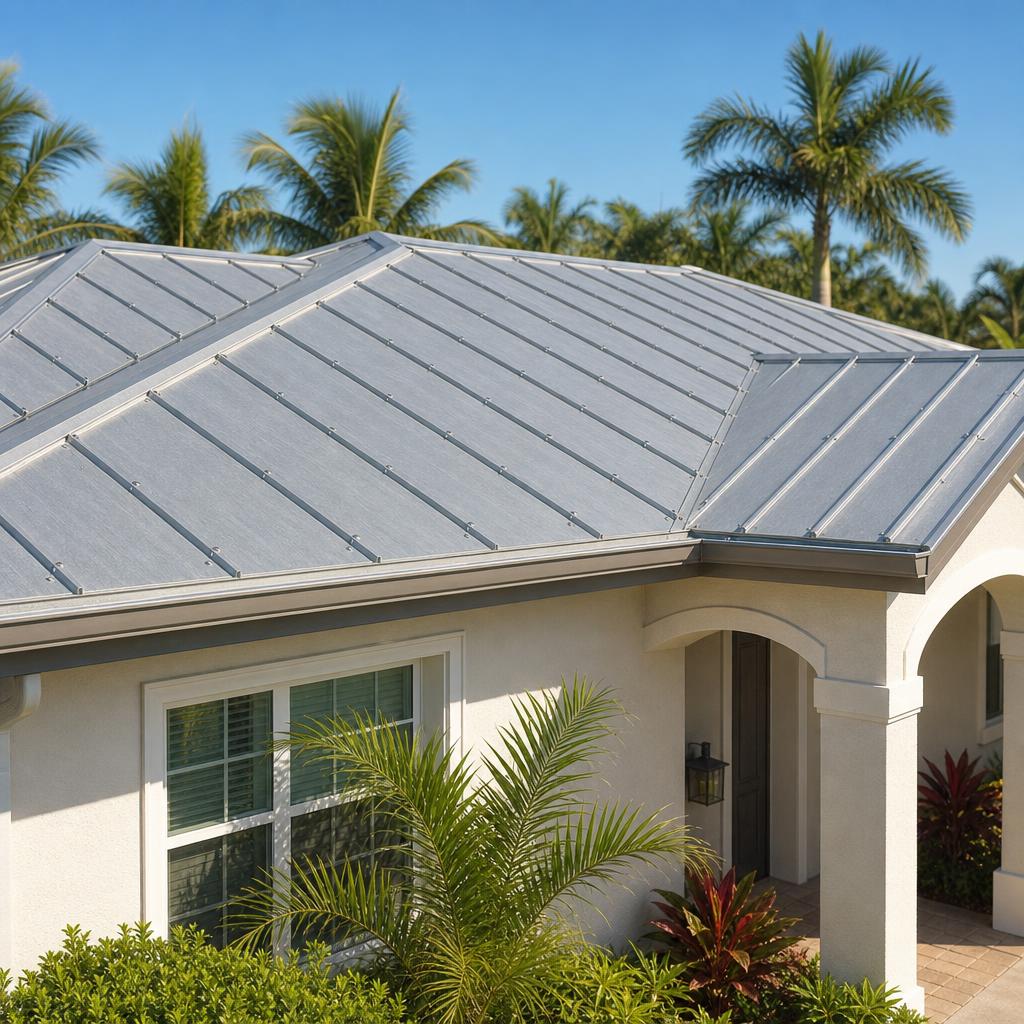 5V profile metal roof with a natural mill finish