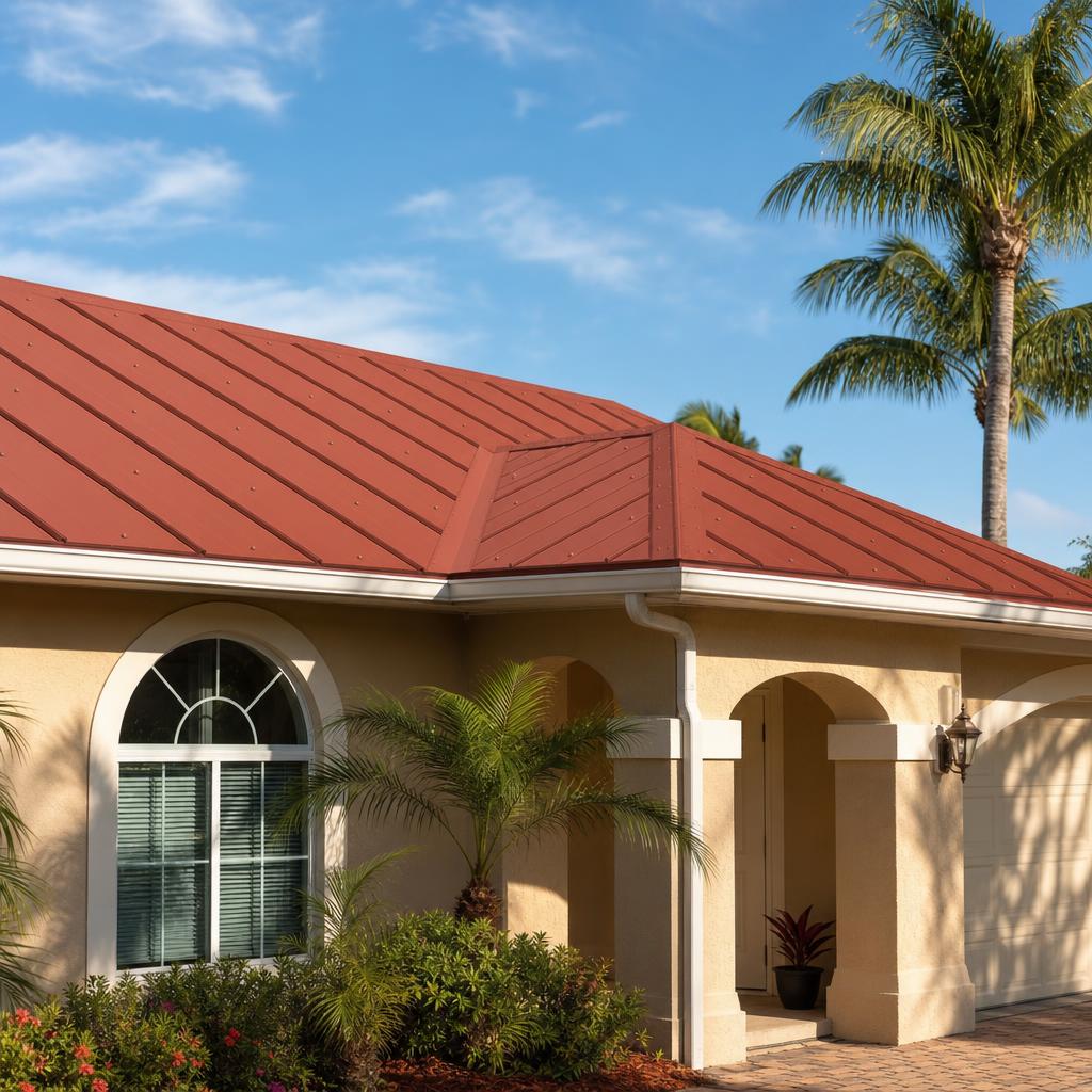 5V profile metal roof with a painted finish