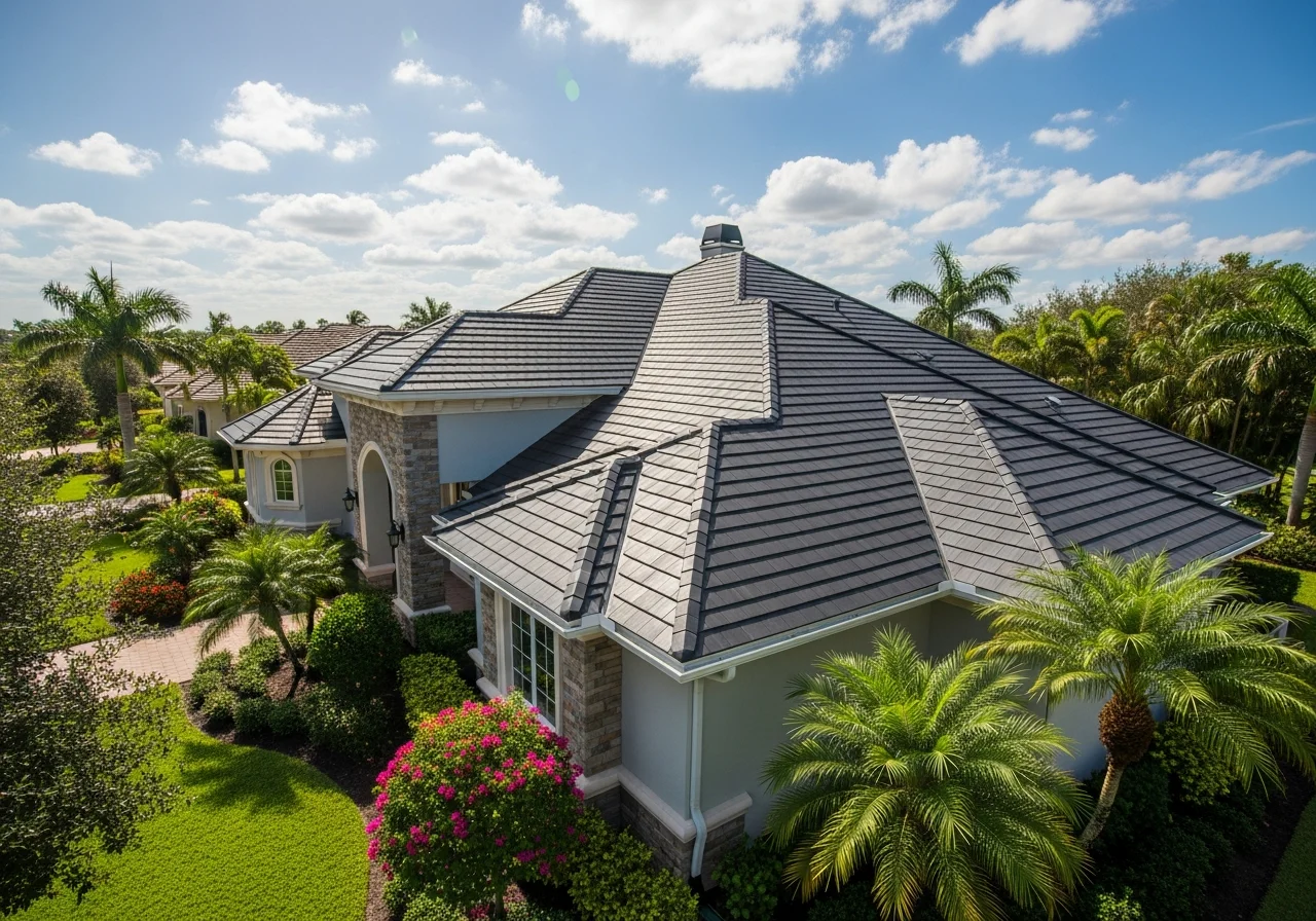 Completed home exterior with new roof in Bonita Springs FL