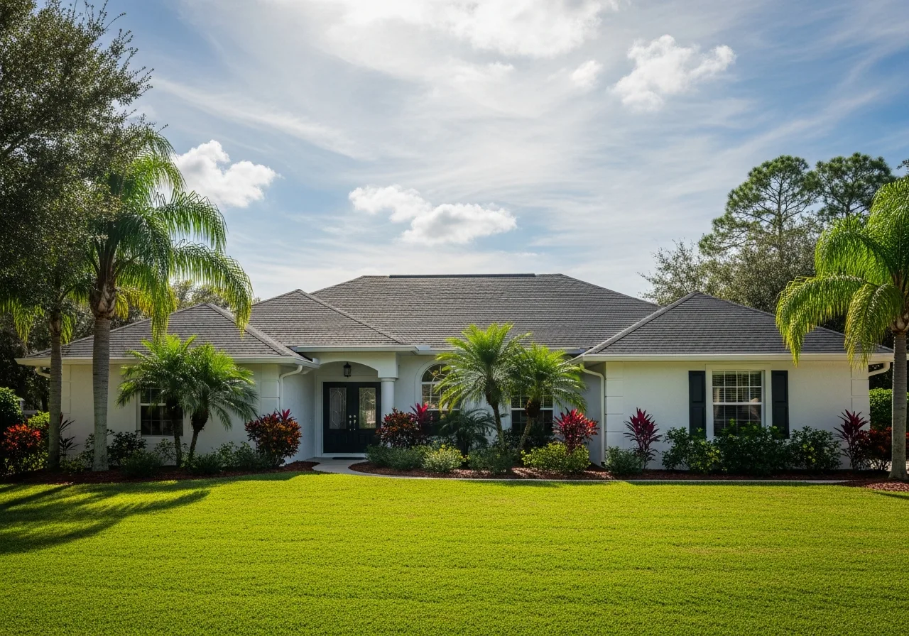 Home with new charcoal asphalt shingle roof in Southwest Florida
