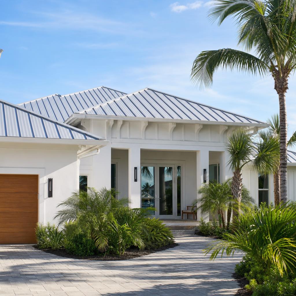 Standing seam profile metal roof with a natural mill finish